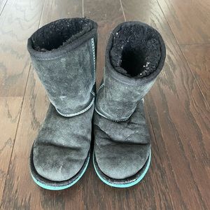 Kids black and teal uggs 13